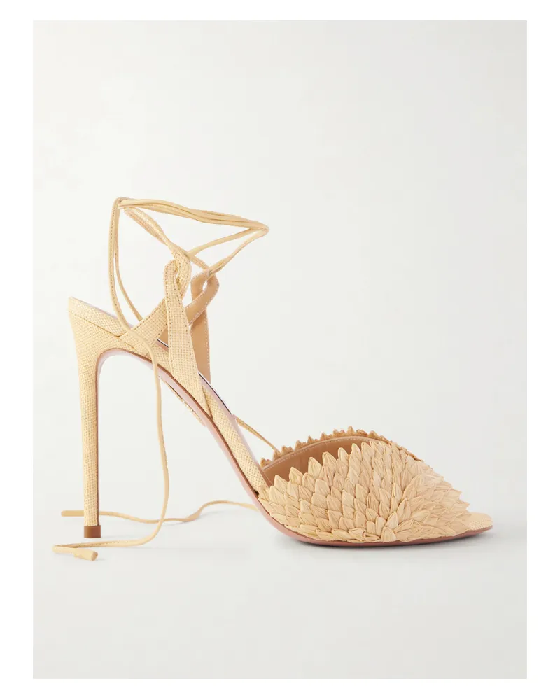 Aquazzura Rio Flirt 105 Mm Raffia Sandals - Neutrals Neutrals