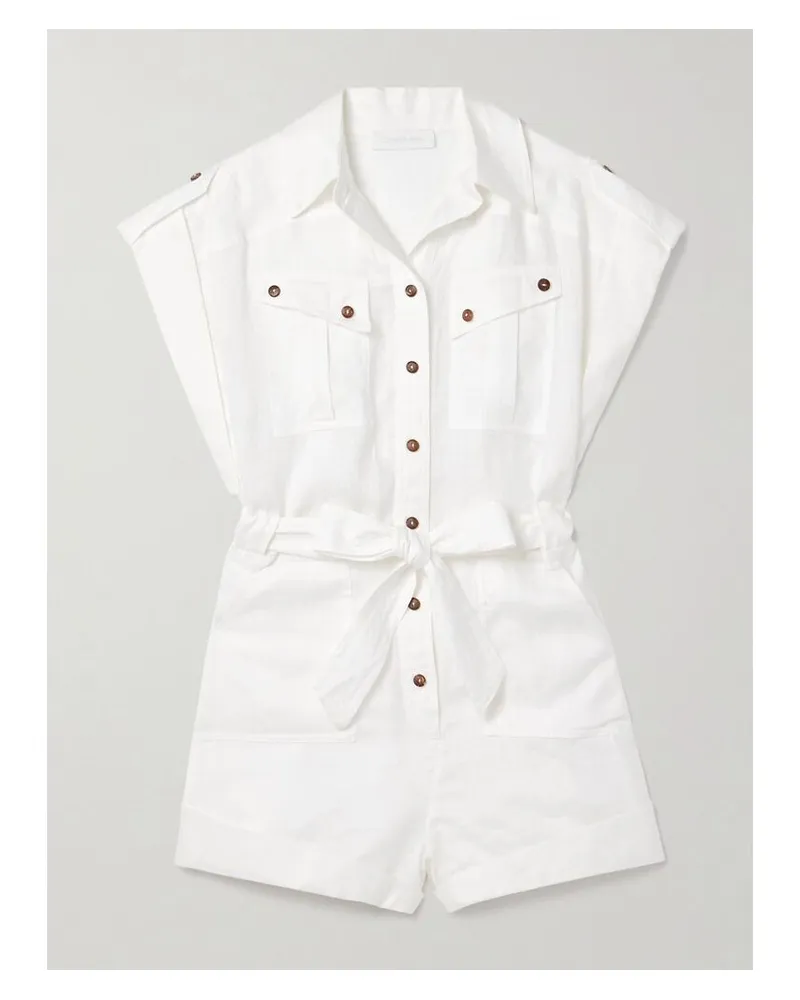 Zimmermann Rhiannon Playsuit Aus Leinen Mit Gürtel - Weiß Weiß