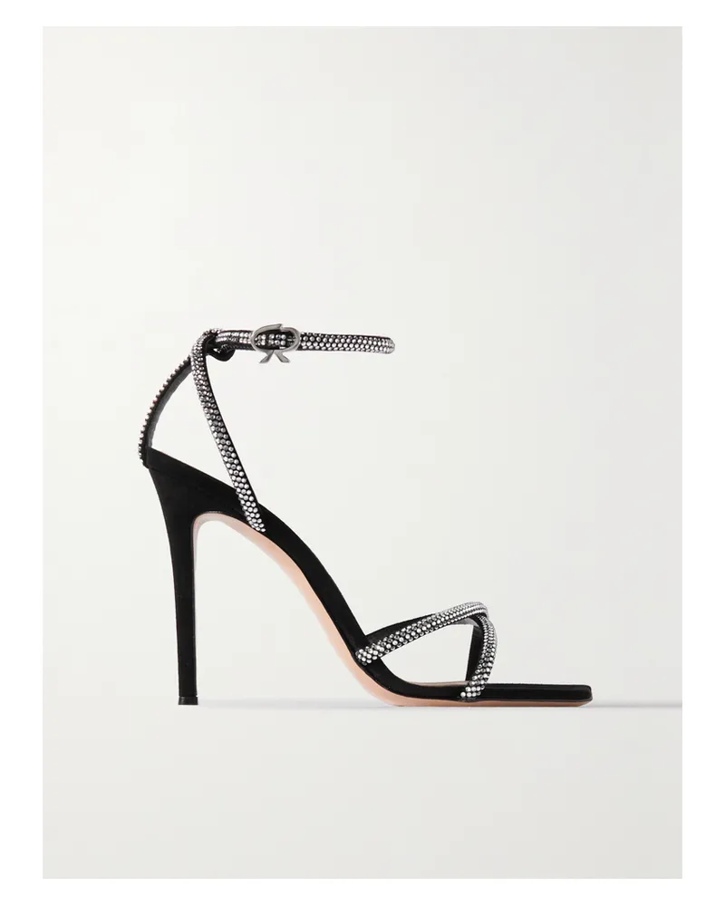 Gianvito Rossi Camoscio 105 Sandalen Aus Veloursleder Mit Kristallen - Schwarz Schwarz