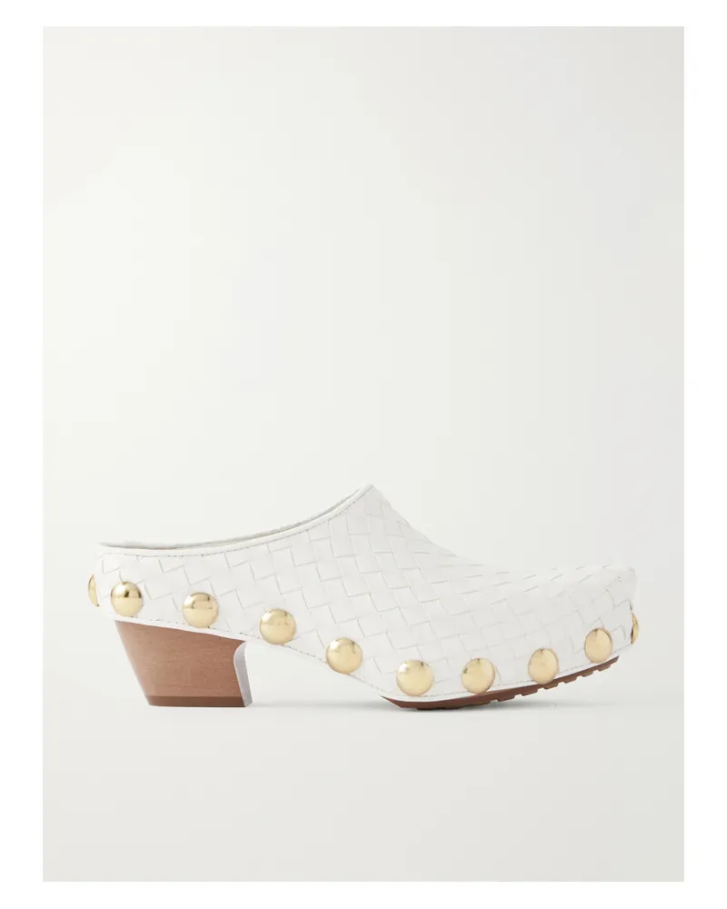 Bottega Veneta Gondola Studded Intrecciato Leather Clogs - White White