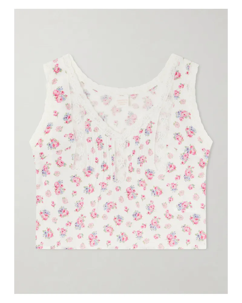 Loretta Caponi Simona Floral-print Lace-trimmed Cotton Top - Multi Multi