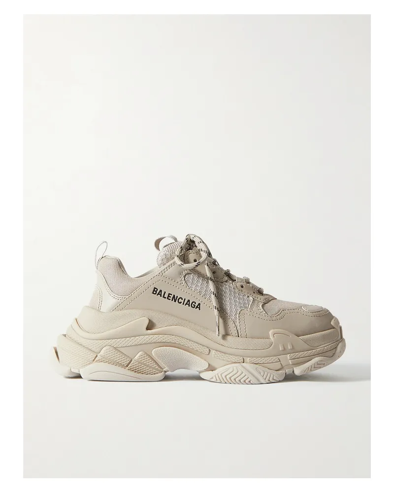Balenciaga Triple S Logo-embroidered Leather, Nubuck And Mesh Sneakers - Neutrals Neutrals