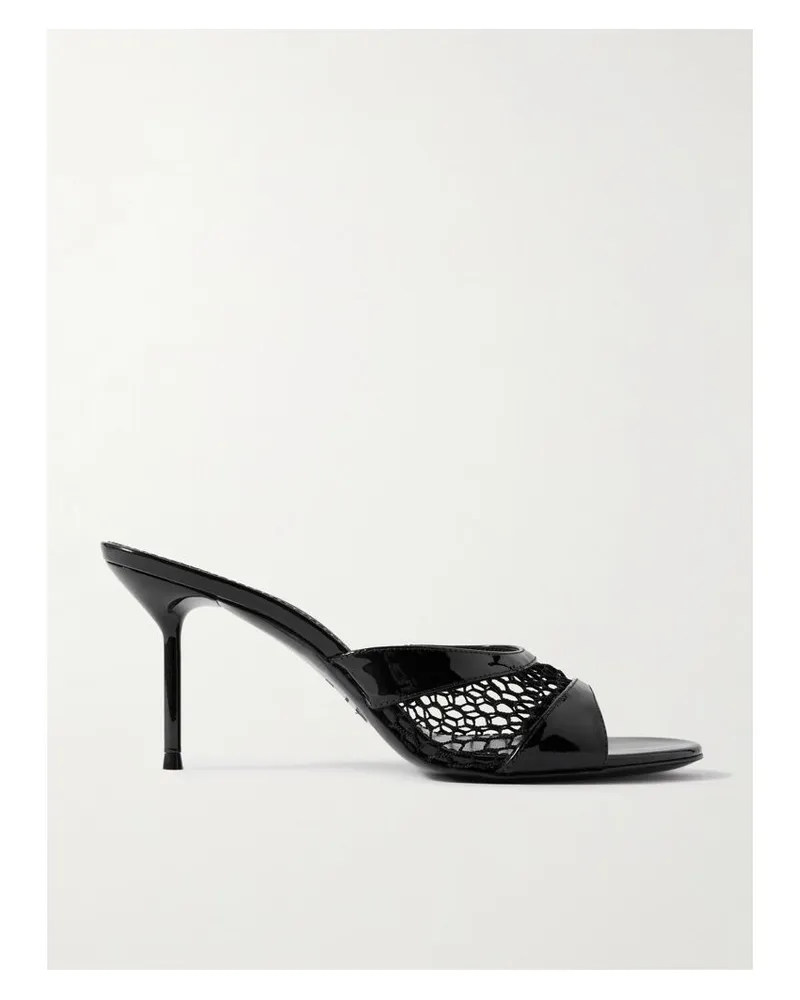 Paris Texas Lidia Mules Aus Mesh Und Lackleder - Schwarz Schwarz