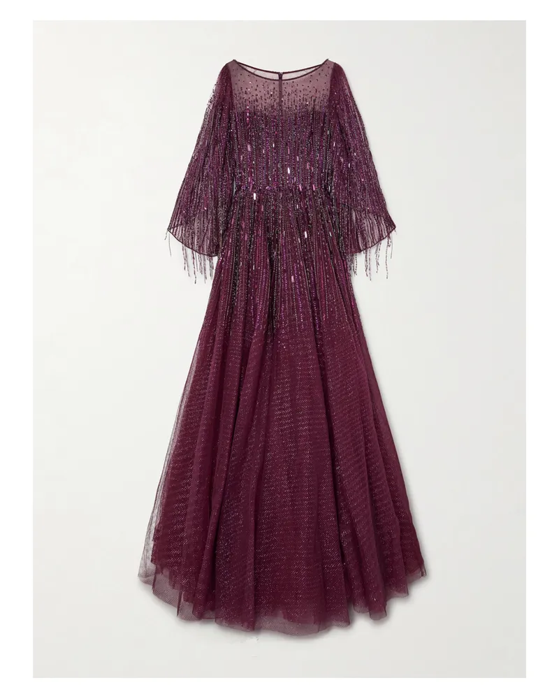 Jenny Packham Hestia Robe Aus Tüll Mit Glitter-finish, Verzierungen Und Cape-effekt - Pink Pink