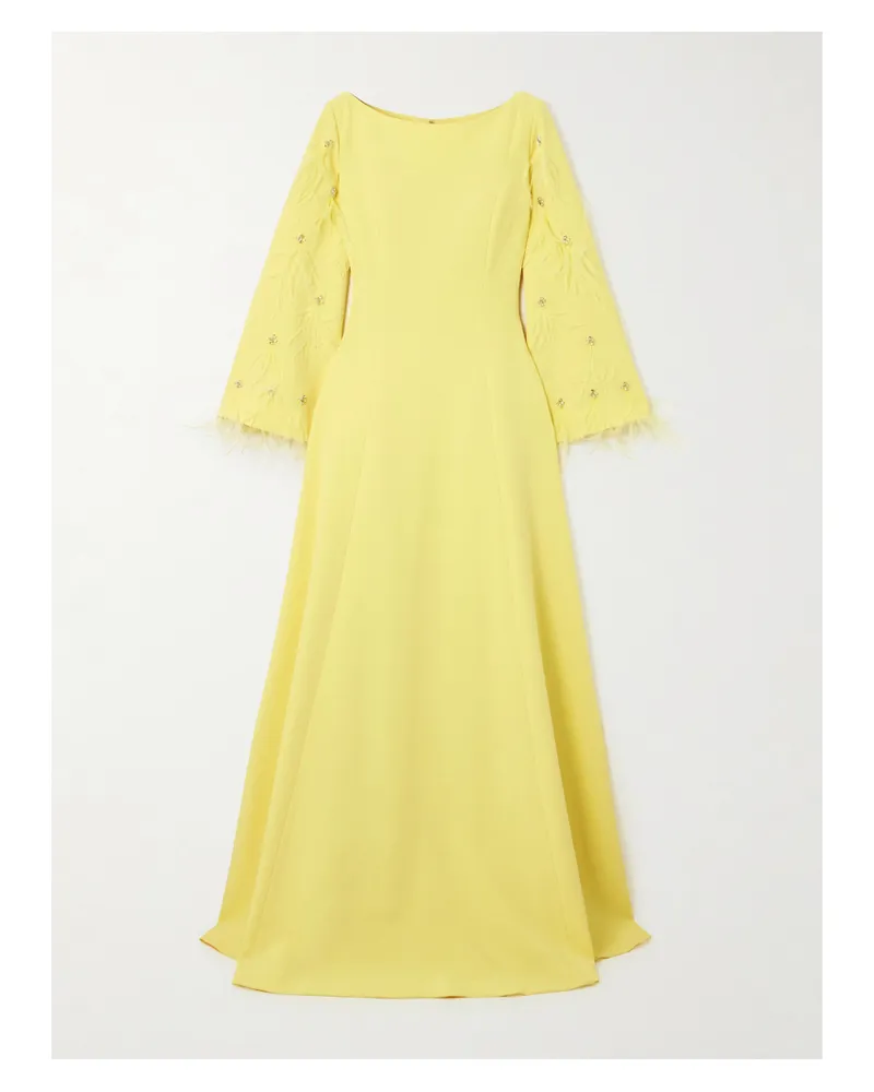 Huishan Zhang Robe Aus Recyceltem Stretch-crêpe Mit Federn Und Verzierungen - Gelb Gelb
