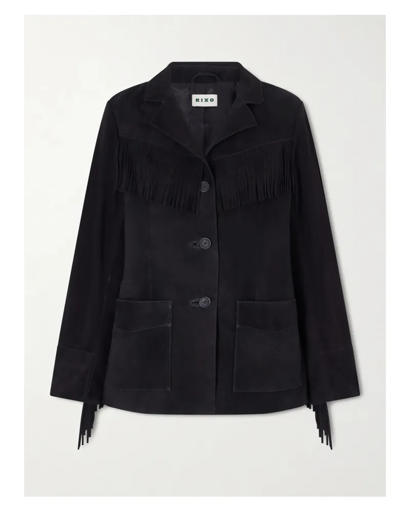 RIXO Teagan Fringed Suede Jacket - Black Black