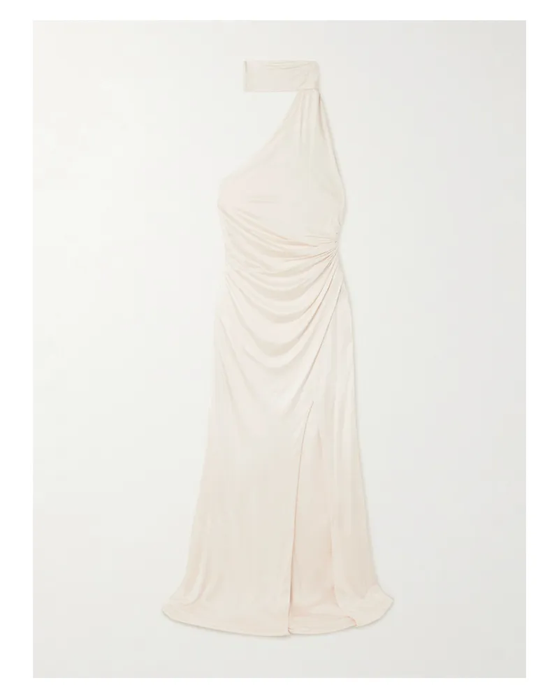 Tom Ford Asymmetrische Neckholder-robe Aus Glänzendem Jersey Mit Raffungen - Wollweiß Wollweiß