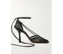 Lace-up Leather-trimmed Mesh Pumps - Black