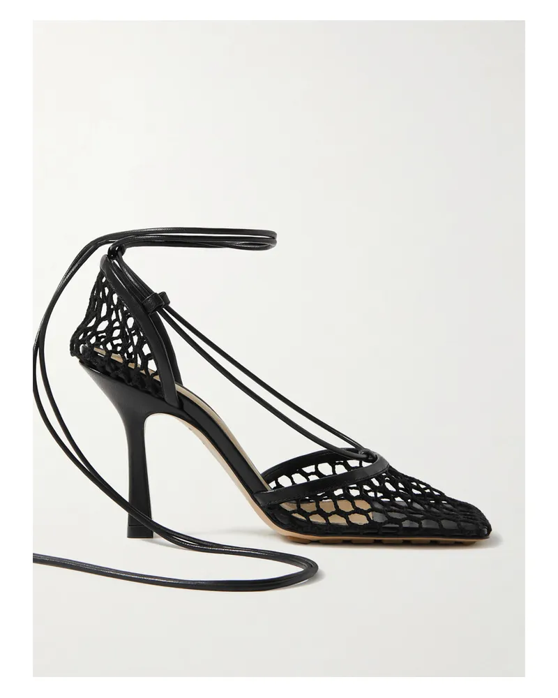 Bottega Veneta Lace-up Leather-trimmed Mesh Pumps - Black Black