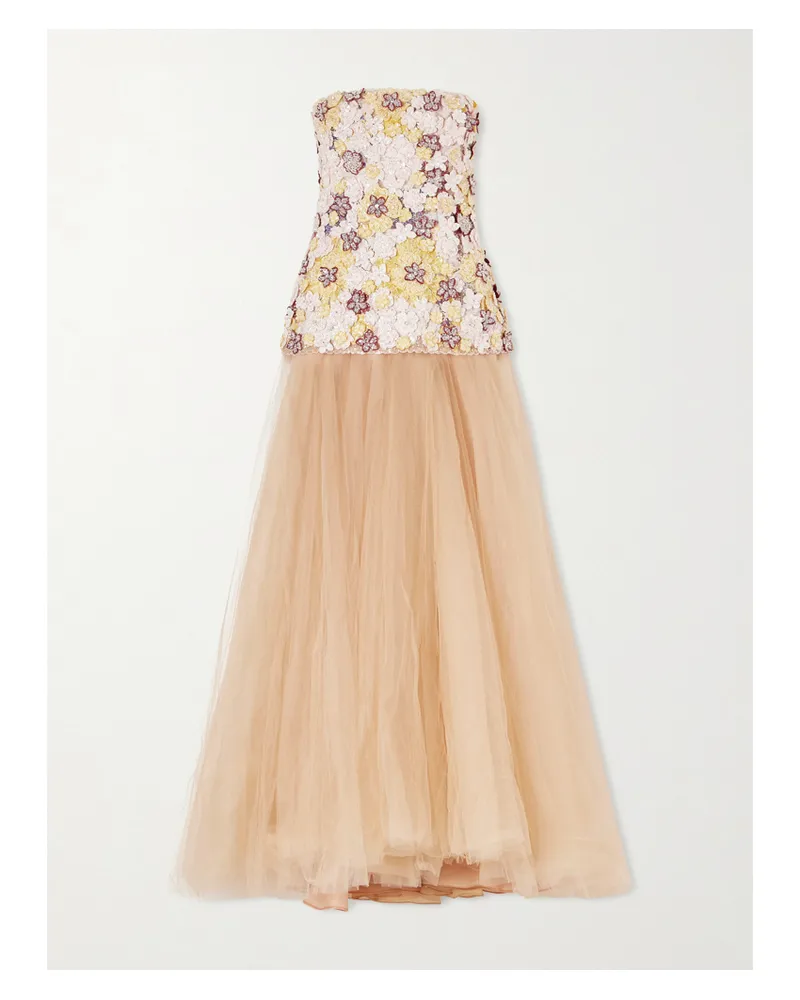 COSTARELLOS Crystal-embellished Embroidered Tulle Gown - Pink Pink