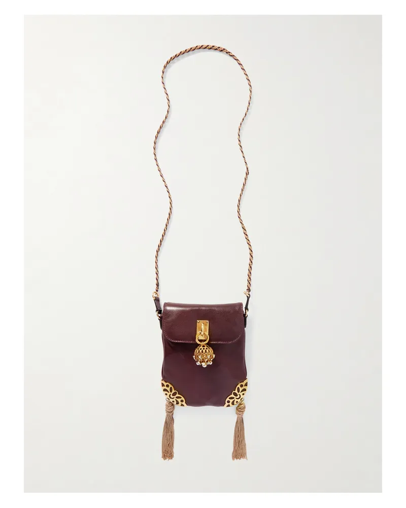 Chloé Château Treasures Schultertasche Aus Strukturiertem Leder Mit Verzierung - Burgunder Burgunder