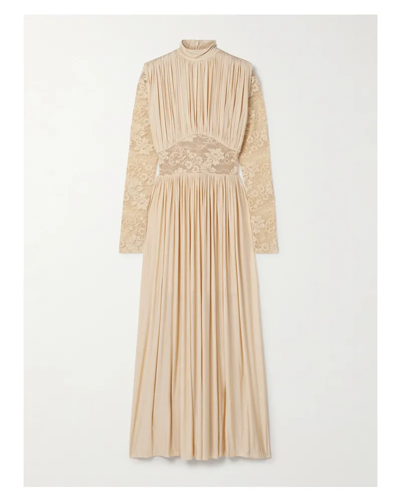 Zimmermann Ruched Stretch-jersey And Lace Maxi Dress - Cream Cream