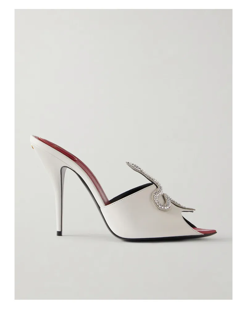 Valentino Garavani Coeur Vipère Crystal-embellished Leather Mules - White White