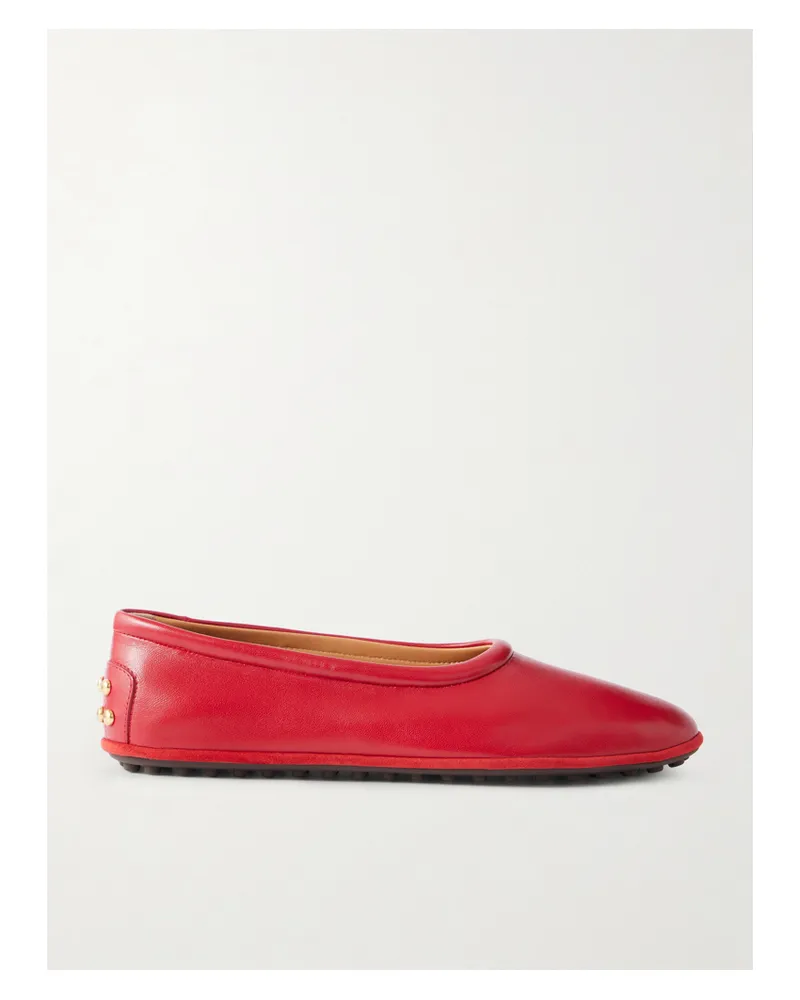 TOD'S Studded Glossed-leather Ballet Flats - Red Red