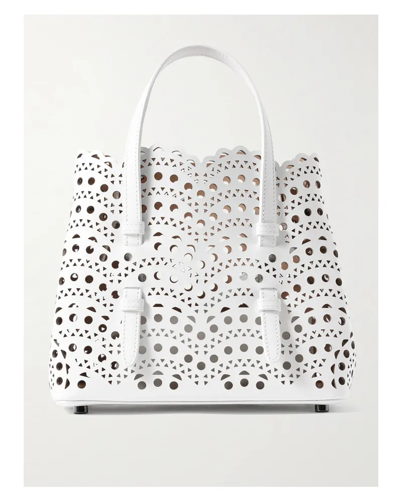 Alaïa Mina 20 Laser-cut Leather Tote - White White