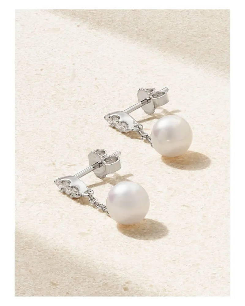Mikimoto Morning Dew Ohrringe Aus 18 Karat Weißgold Mit Perlen Und Diamanten Weiß