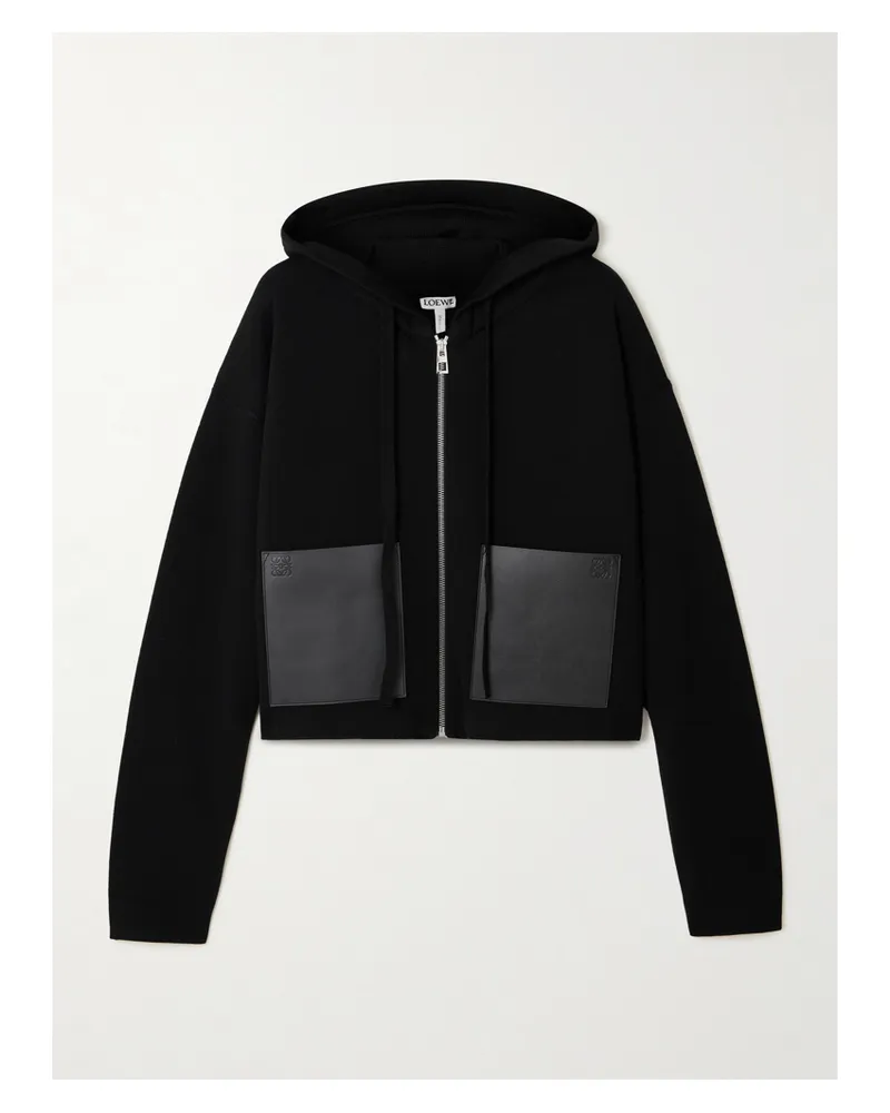 Loewe Kapuzenjacke Aus Einer Wollmischung Mit Lederbesatz - Schwarz Schwarz