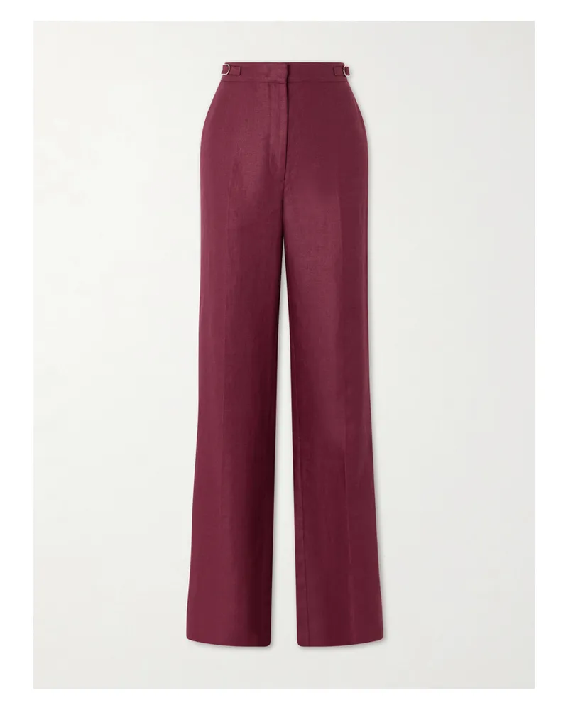 Gabriela Hearst Vesta Wool, Silk And Linen-blend Flared Pants - Burgundy Burgundy