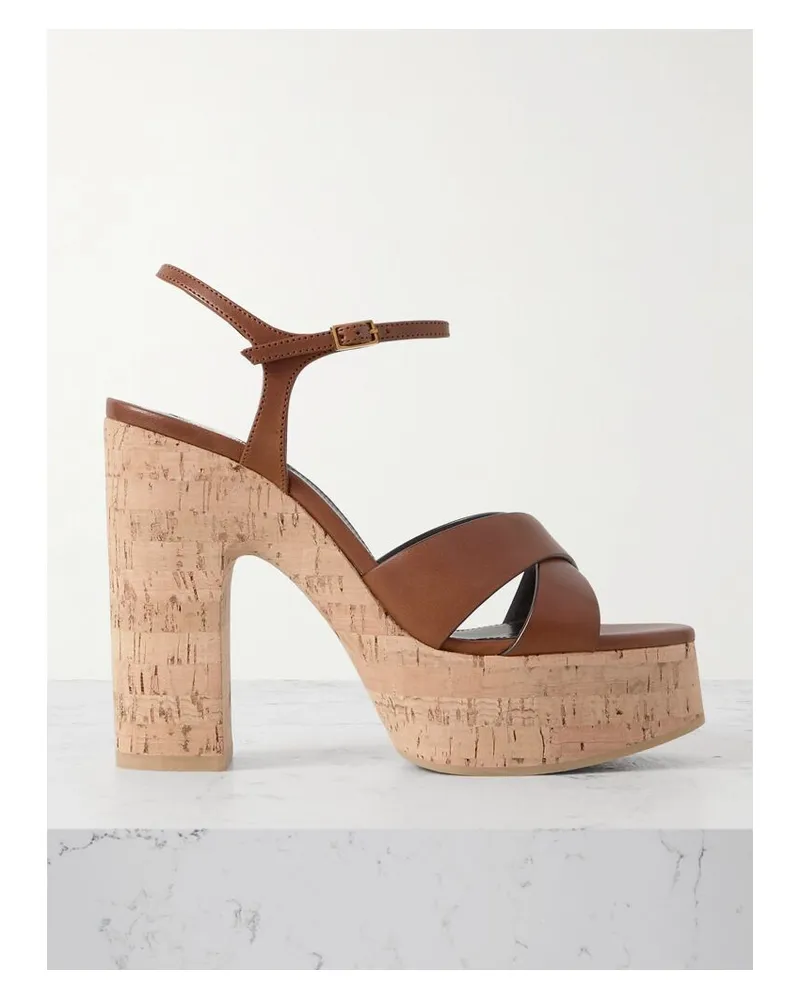 Saint Laurent Bianca Plateausandalen Aus Leder - Braun Braun