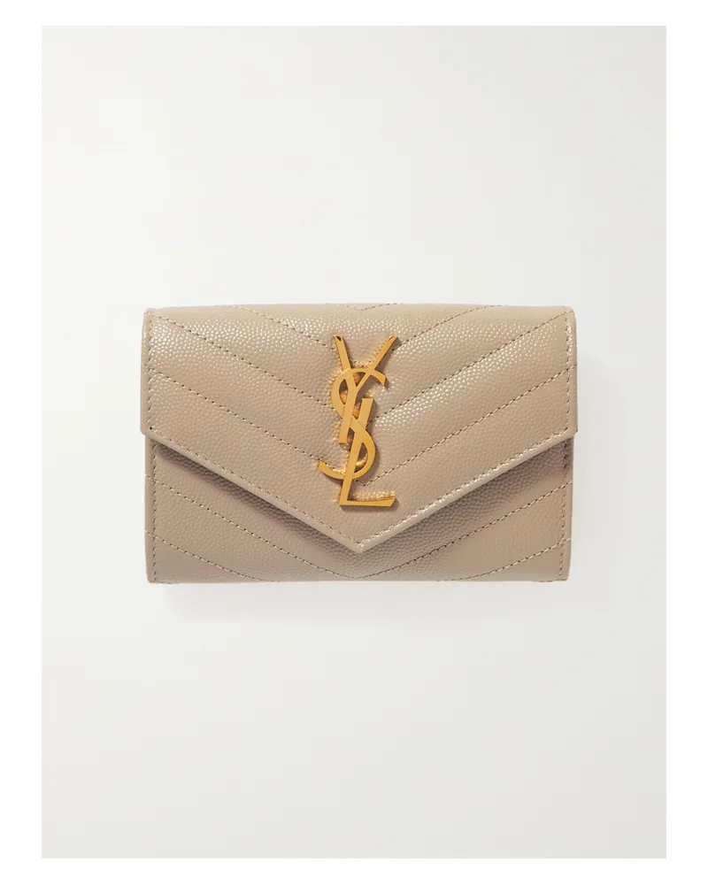 Saint Laurent Monogramme Envelope Quilted Textured-leather Wallet - Neutrals Neutrals