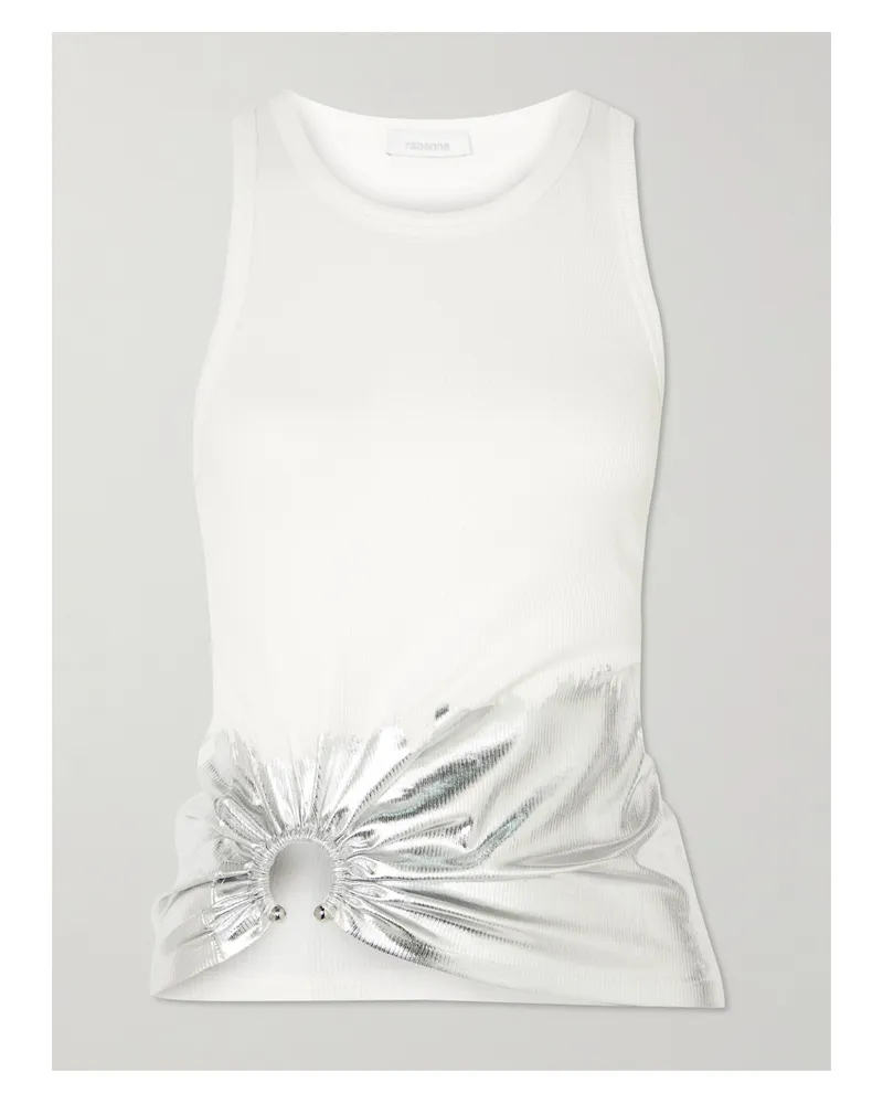 Paco Rabanne Oberteil Aus Geripptem Stretch-jersey Aus Baumwolle Mit Verzierung In Metallic-optik - Weiß Weiß