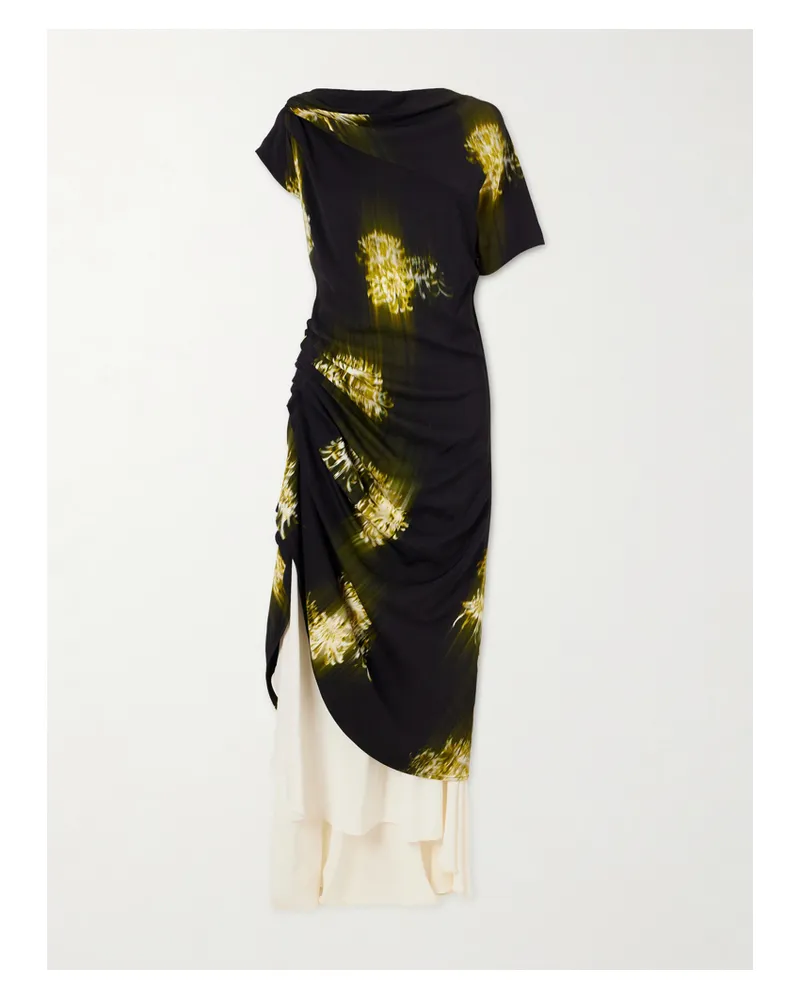 Proenza Schouler Antonella Tiered Printed Cady Maxi Dress - Black Black