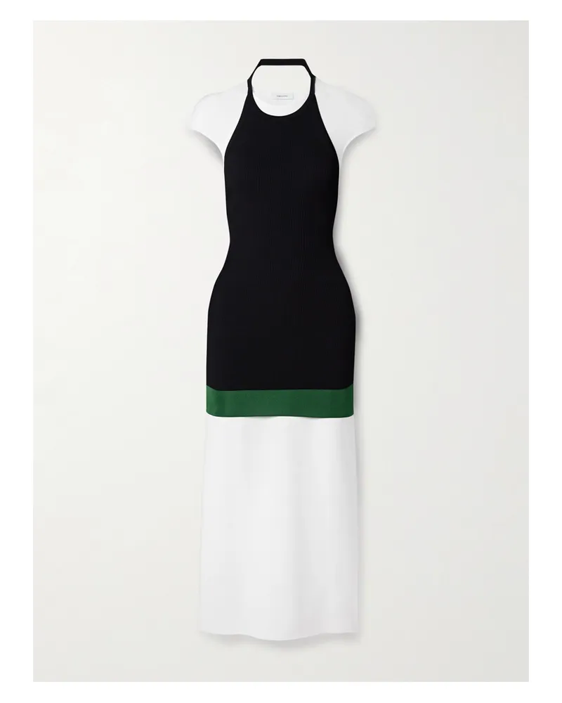 Ferragamo Mehrlagiges Midikleid Aus Rippstrick Und Jersey - Schwarz Schwarz