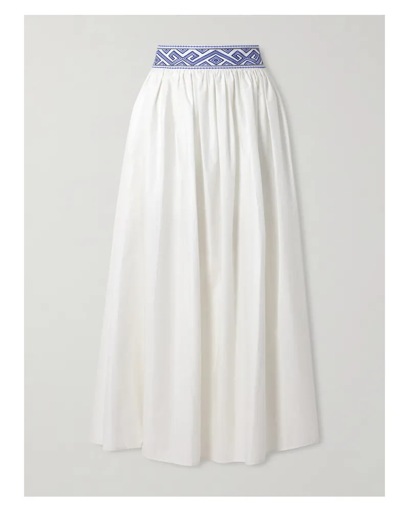 Emporio Sirenuse Ombretta Embroidered Cotton Midi Skirt - White White