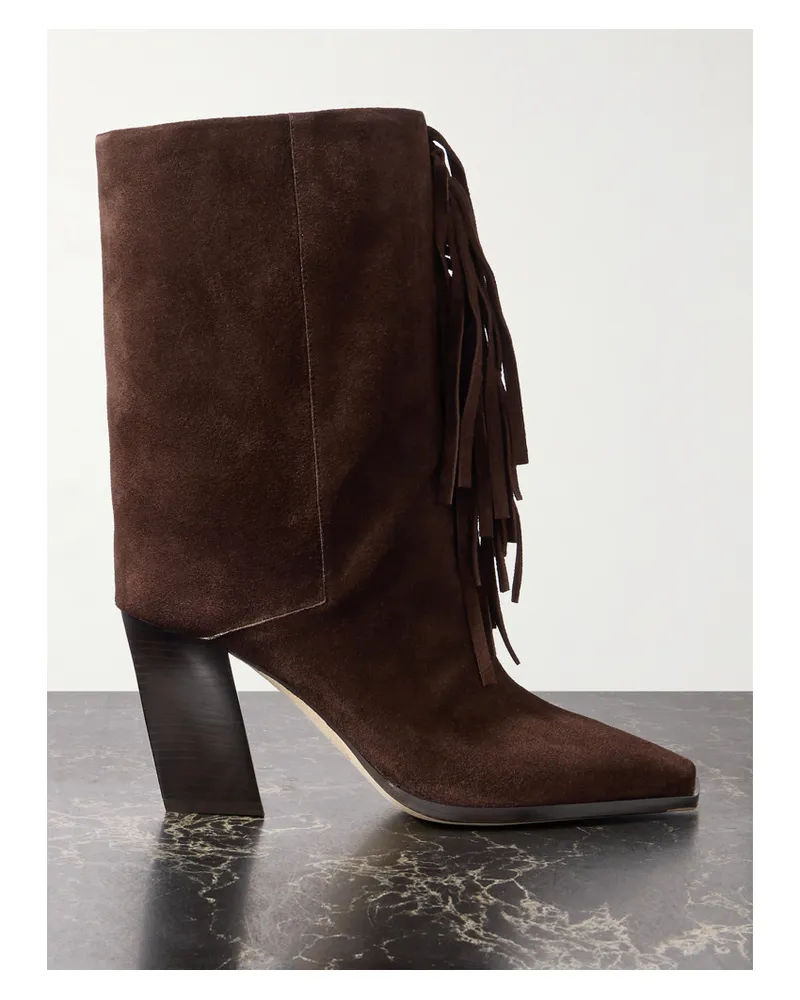 Jimmy Choo Hart 85 Kniehohe Stiefel Aus Veloursleder Mit Fransen - Braun Braun