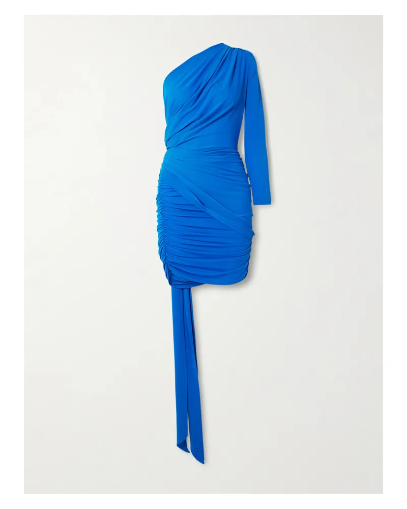 Alex Perry Asymmetrisches Minikleid Aus Recyceltem Strukturiertem Jersey Mit Stretch-anteil Und Raffungen - Blau Blau
