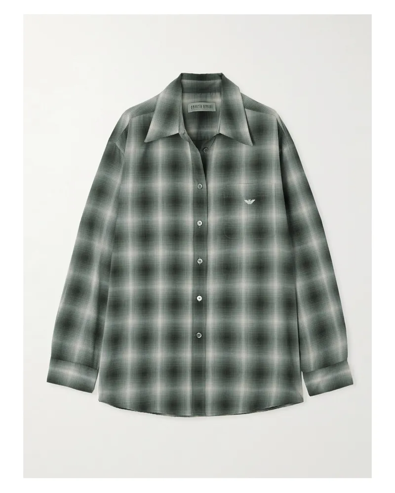 Our Legacy Emporio Armani Preziosa Kariertes Oversized-hemd Aus Recyceltem Webstoff - Grau Grau