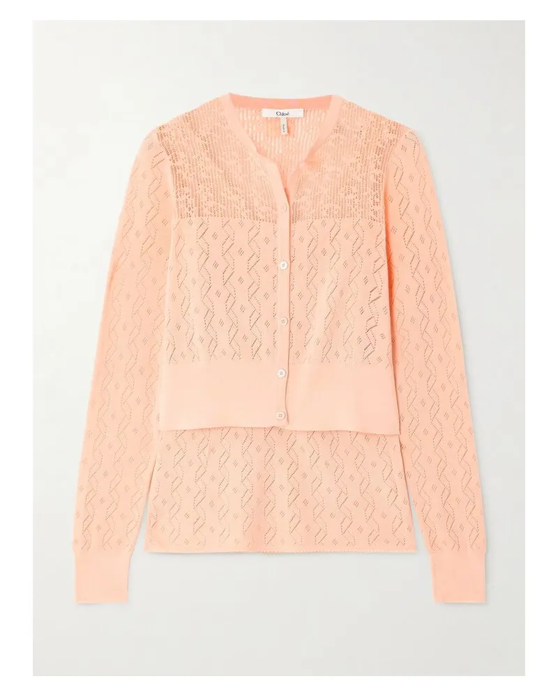 Chloé Set Aus Cardigan Und Tanktop Aus Baumwolle In Pointelle-strick - Orange Orange