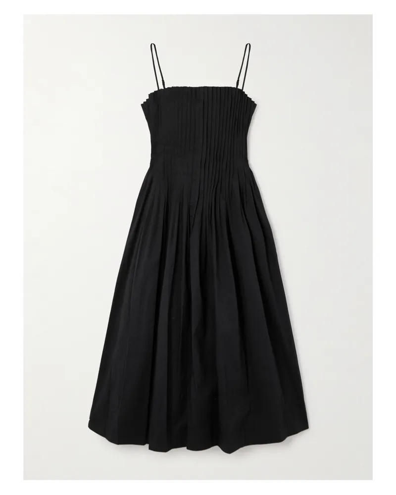 STAUD Bella Midikleid Aus Popeline Aus Einer Baumwollmischung Mit Falten - Schwarz Schwarz