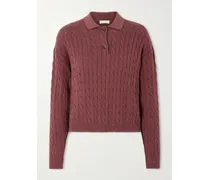 Sequined Cable-knit Cotton-blend Sweater - Burgundy