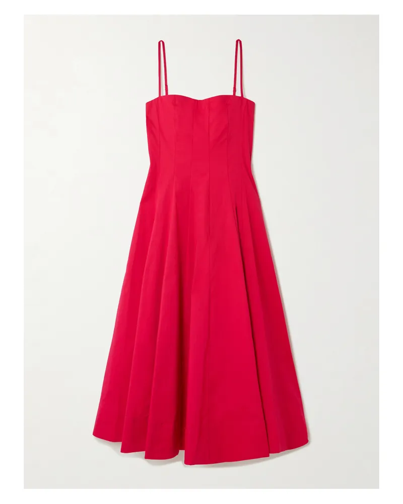 STAUD Wylie Paneled Cotton-blend Poplin Midi Dress - Red Red