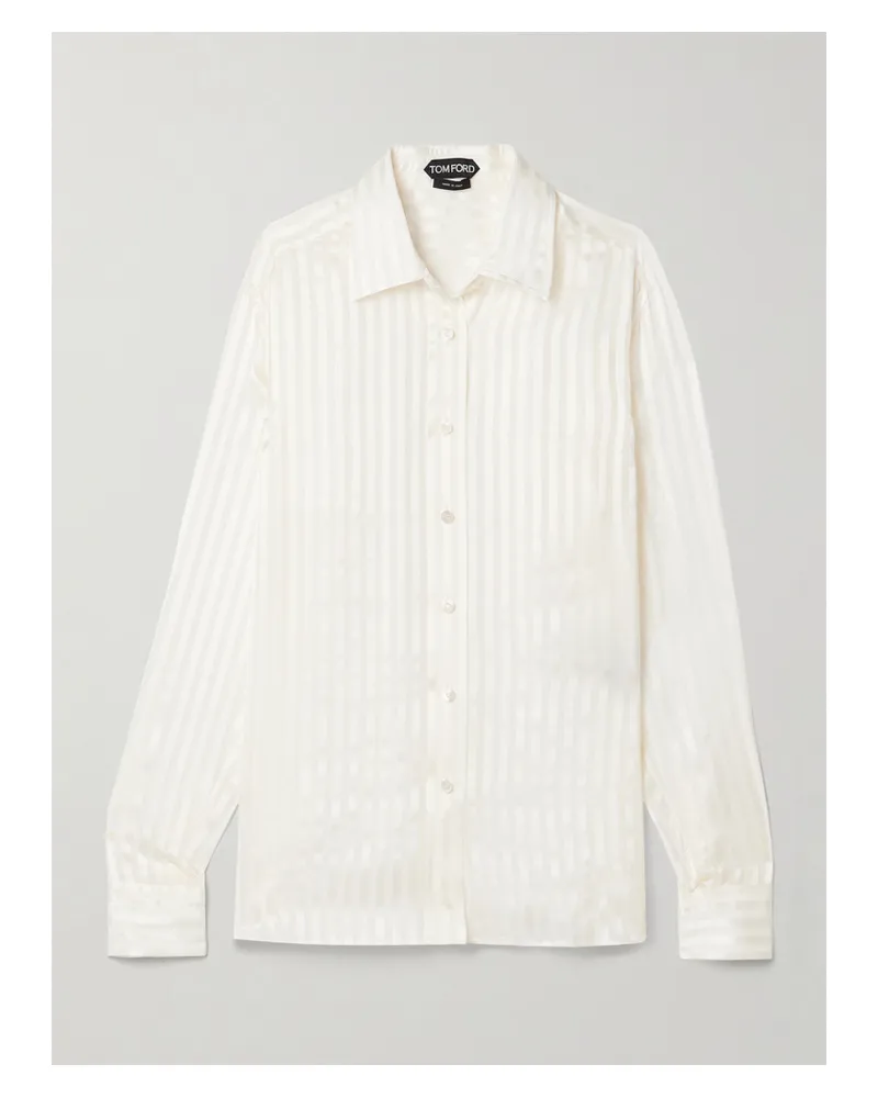 Tom Ford Hemd Aus Gestreiftem Jacquard Aus Seidensatin - Weiß Weiß