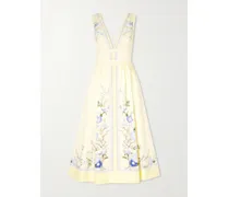 Bow-detailed Floral-print Cotton Midi Dress - Yellow