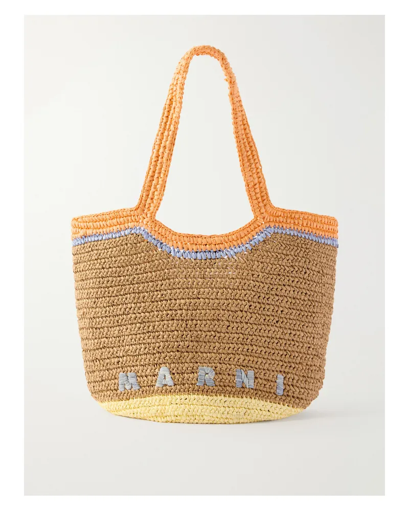 Marni Hobo Small Leather-trimmed Raffia-effect Jacquard Tote Bag - Brown Brown
