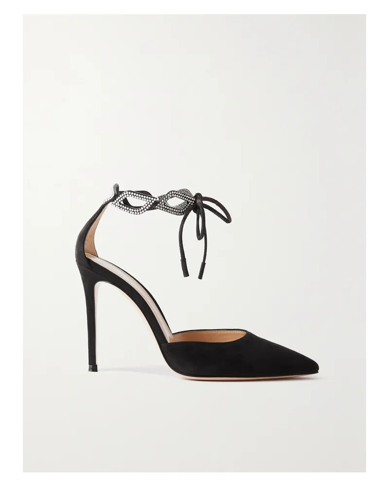 Gianvito Rossi 105 Pumps Aus Veloursleder Mit Kristallen - Schwarz Schwarz