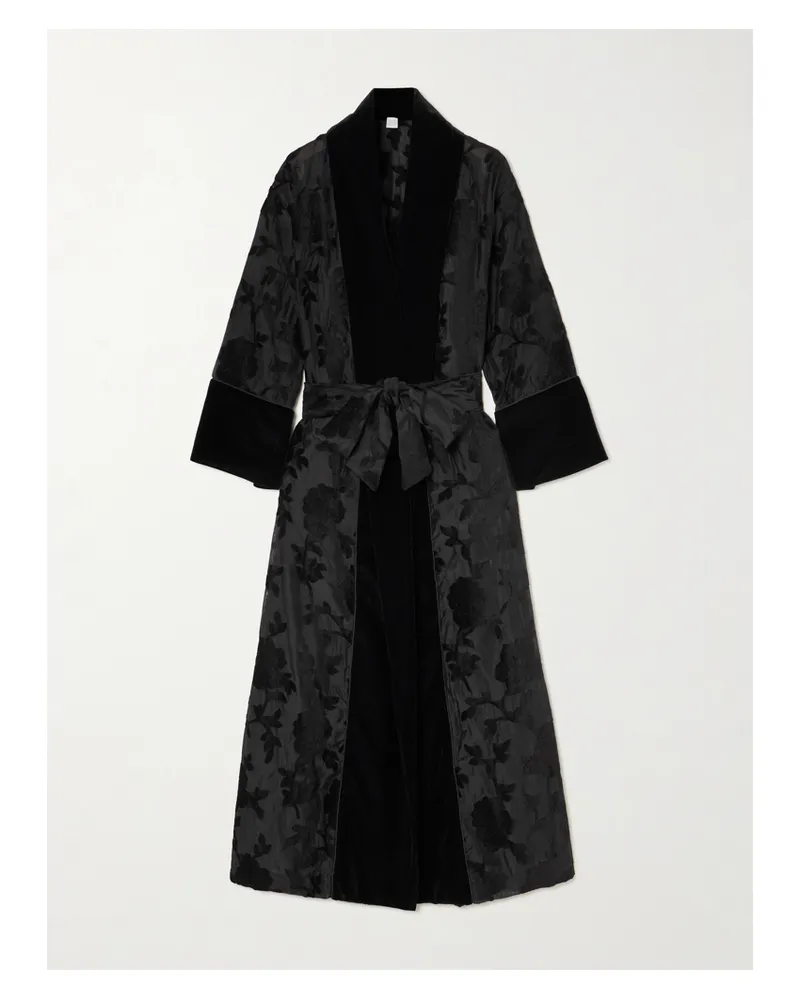 Loretta Caponi Porzia Sommermantel Aus Satin Mit Fil Coupé Und Samtbesätzen - Schwarz Schwarz