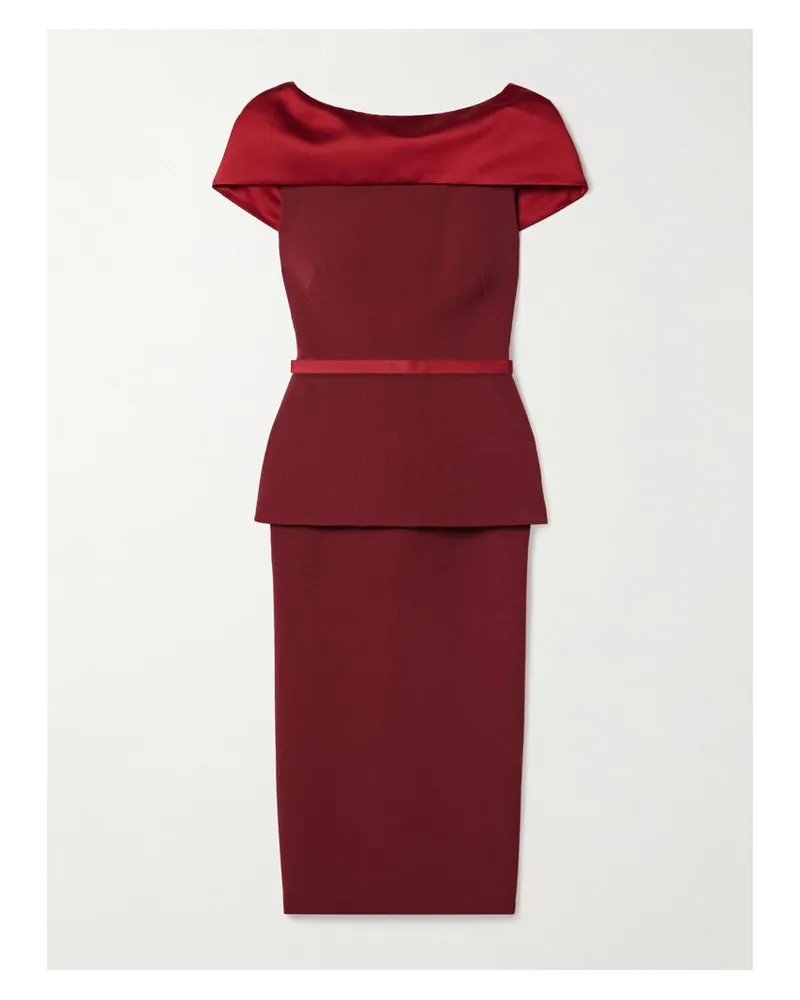Safiyaa Rella Midikleid Aus Crêpe Mit Satinbesätzen - Burgunder Burgunder
