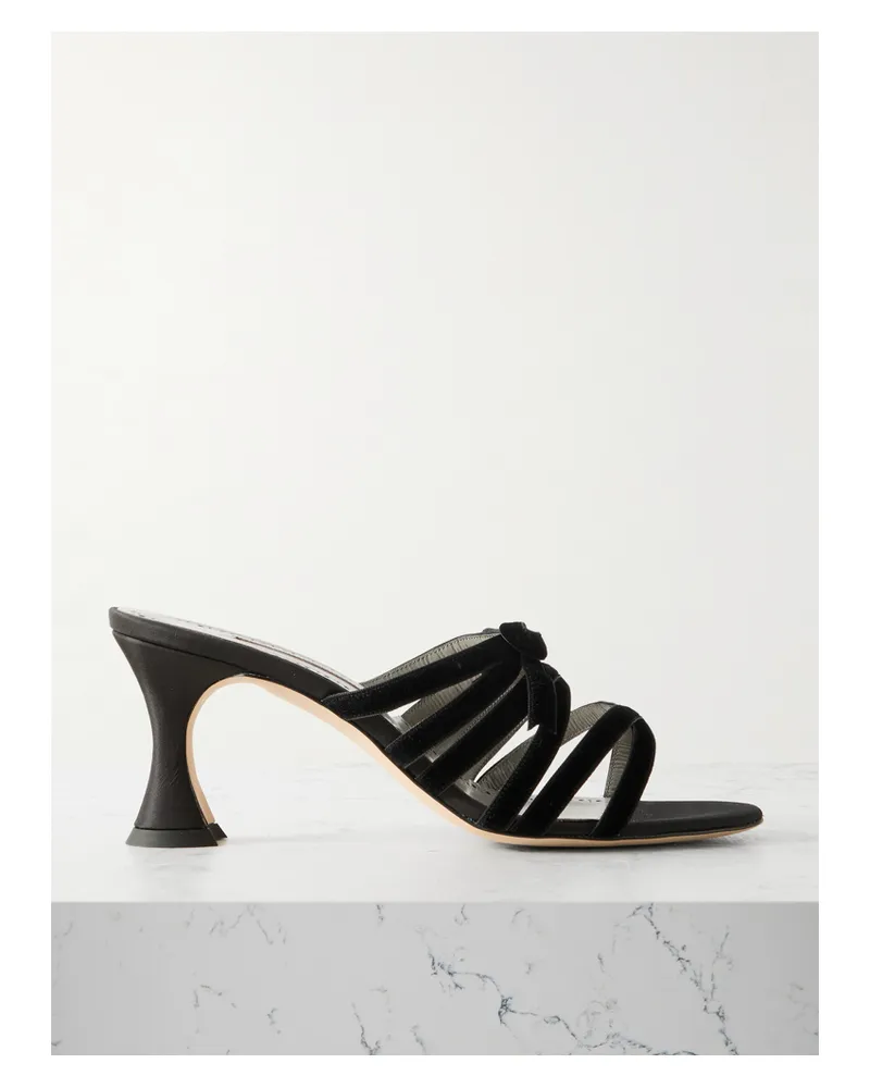 Manolo Blahnik Clementel 70 Velvet-trimmed Satin Mules - Black Black