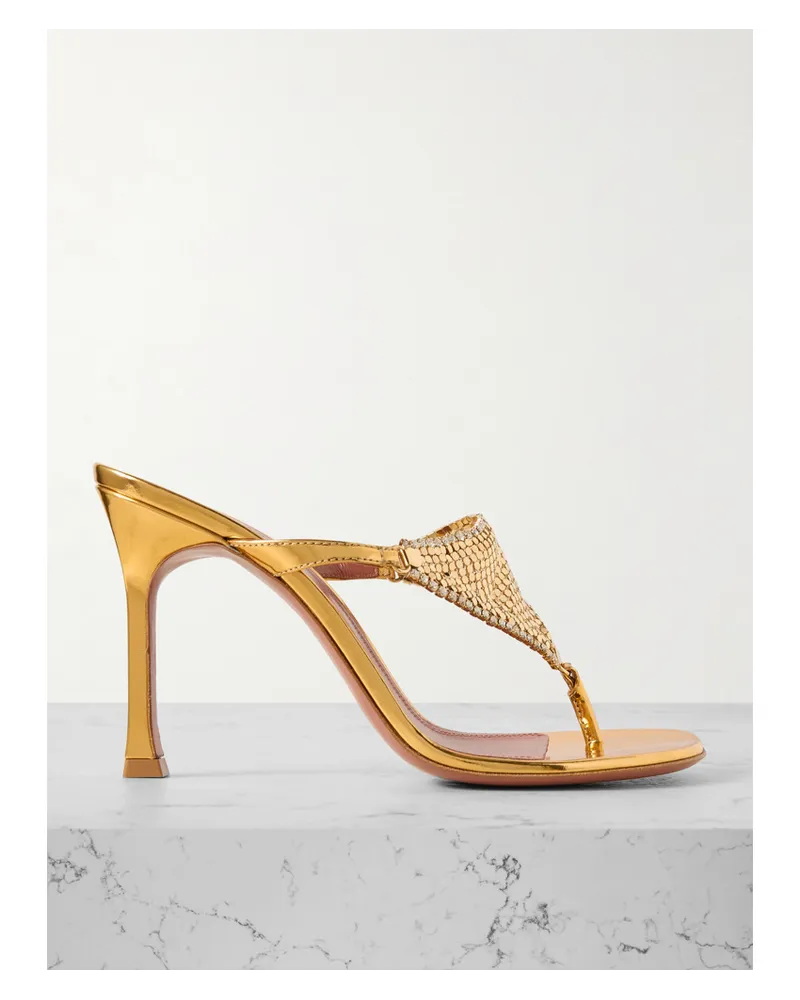 Amina Muaddi Cameron Mules aus Metallic-mesh und Metallic-leder Gold