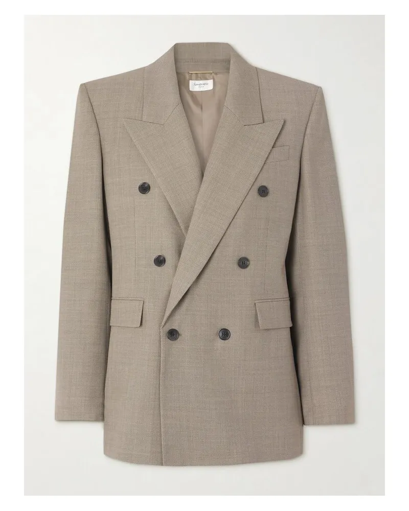 Saint Laurent Doppelreihiger Blazer Aus Wolle - Neutral Neutral