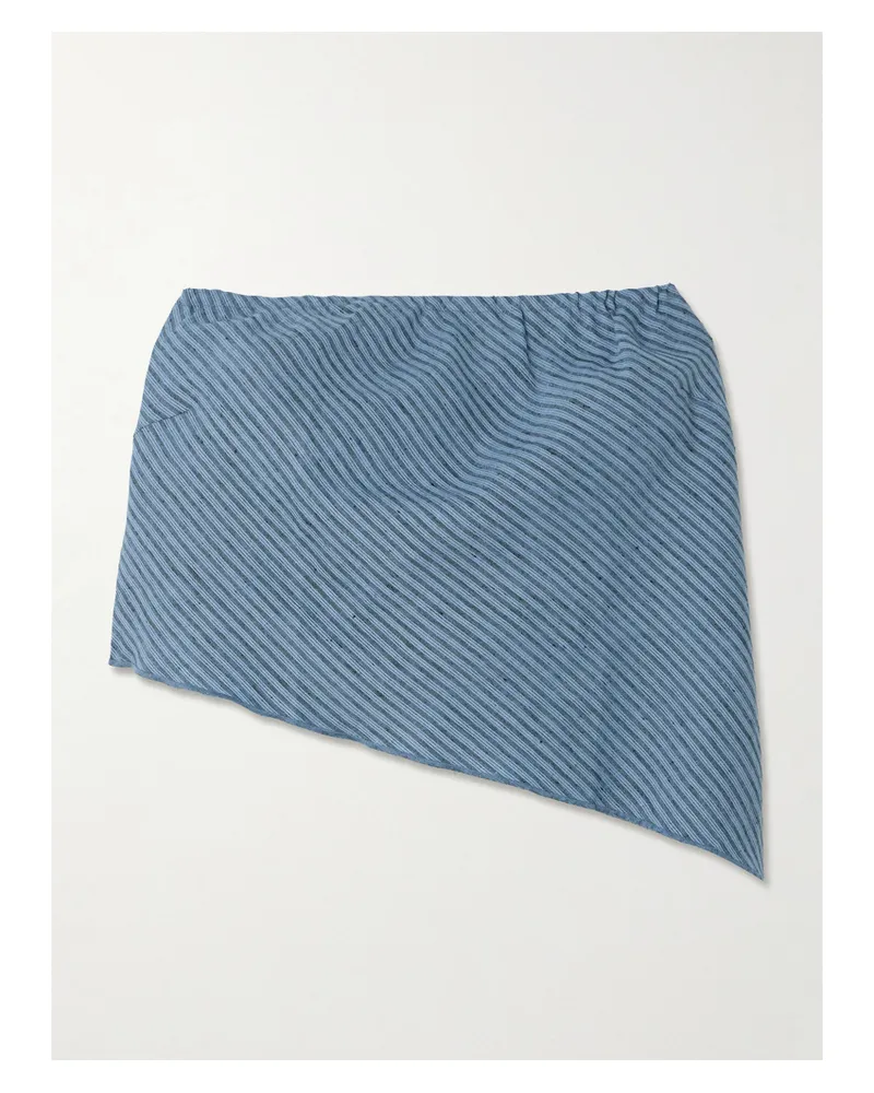 Deiji Studios Line Strapless Asymmetric Striped Organic Linen Top - Blue Blue