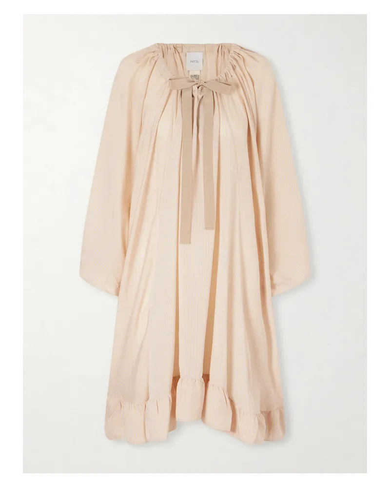Patou Bow-detailed Striped Lyocell And Silk-blend Mini Dress - Neutrals Neutrals
