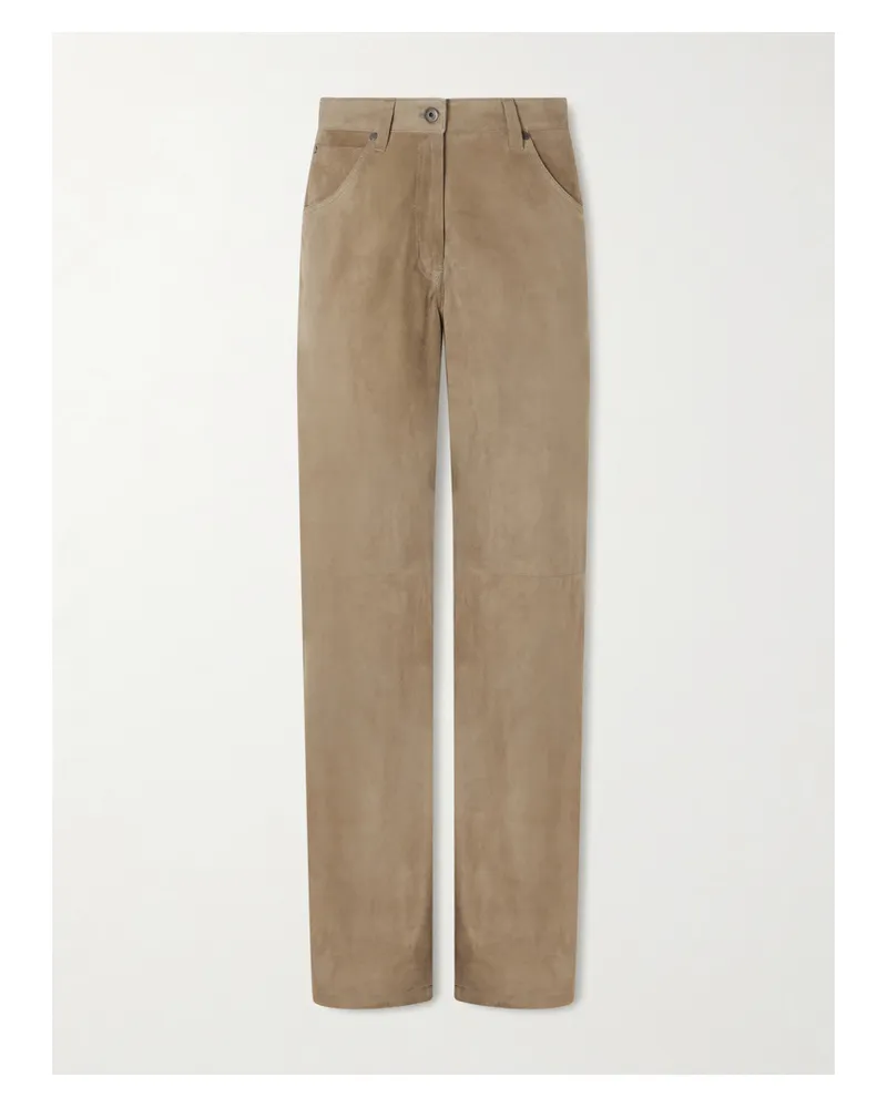 Brunello Cucinelli Embellished Paneled Suede Wide-leg Pants - Brown Brown