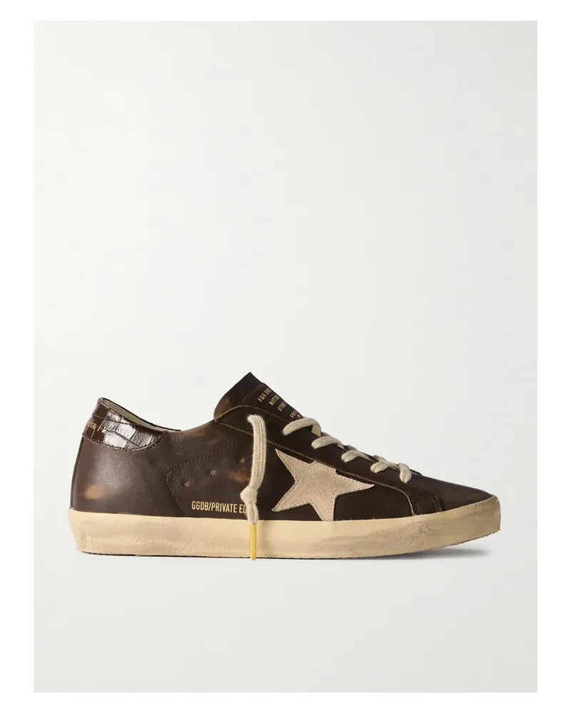 Golden Goose Super-star Sneakers Aus Leder Mit Velourslederbesätzen In Distressed-optik - Braun Braun