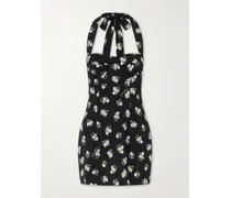 Floral-print Silk-blend Halterneck Mini Dress - Black