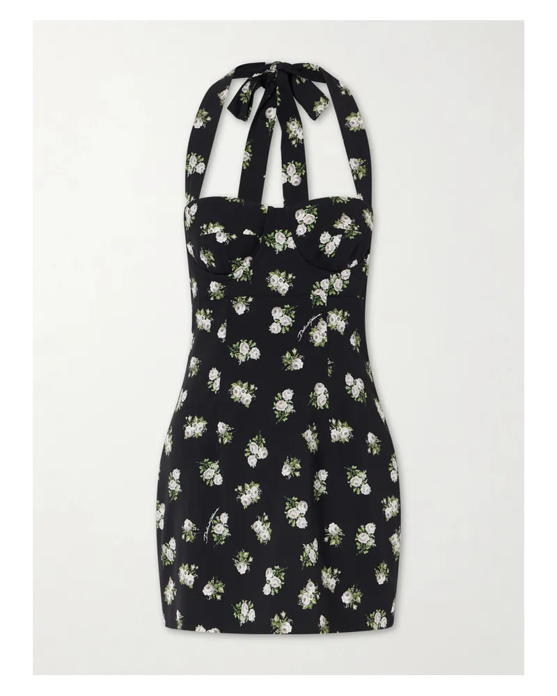 Dolce & Gabbana Floral-print Silk-blend Halterneck Mini Dress - Black Black